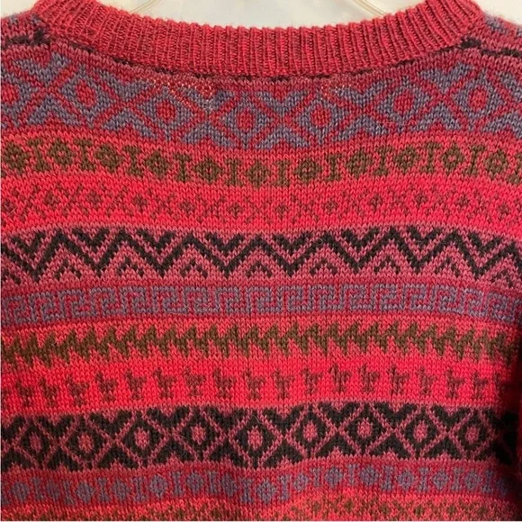 Vintage Baby Alpaca Fair Isle Sweater Cranberry Red Multicolor Men’s Size Small - Picture 4 of 15